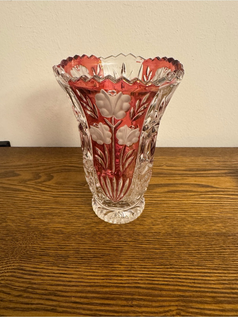 VTG Anna Hutte Bleikristall Ruby Red Lead Crystal Vase Germany Floral